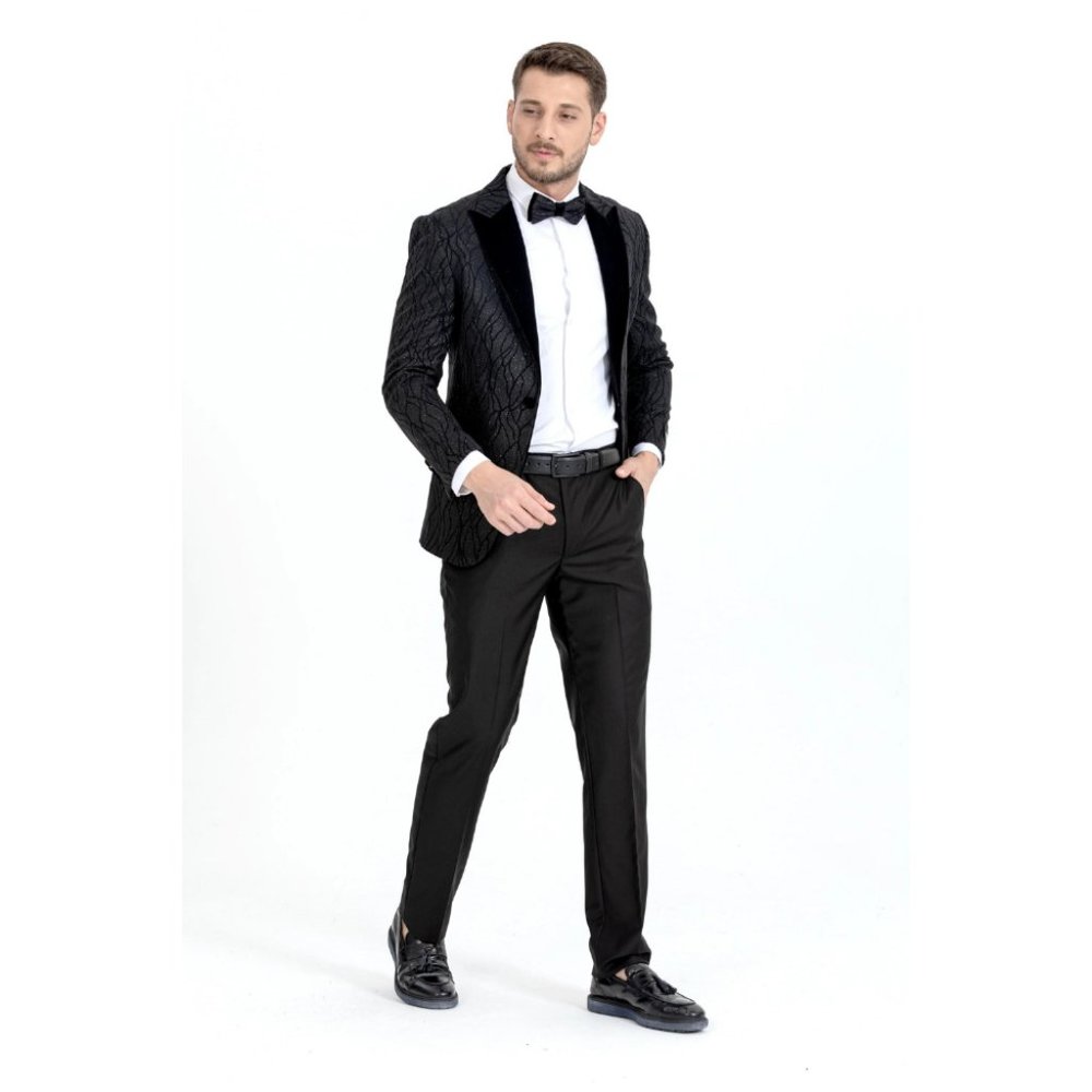 Derman Black Silvery Patterned Fabric Tuxedo